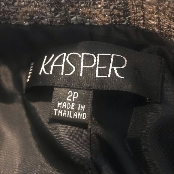 Kasper Blazer Women Size 2P Brown Metallic Tapestry Open Front Long Sleeve - Picture 7 of 8
